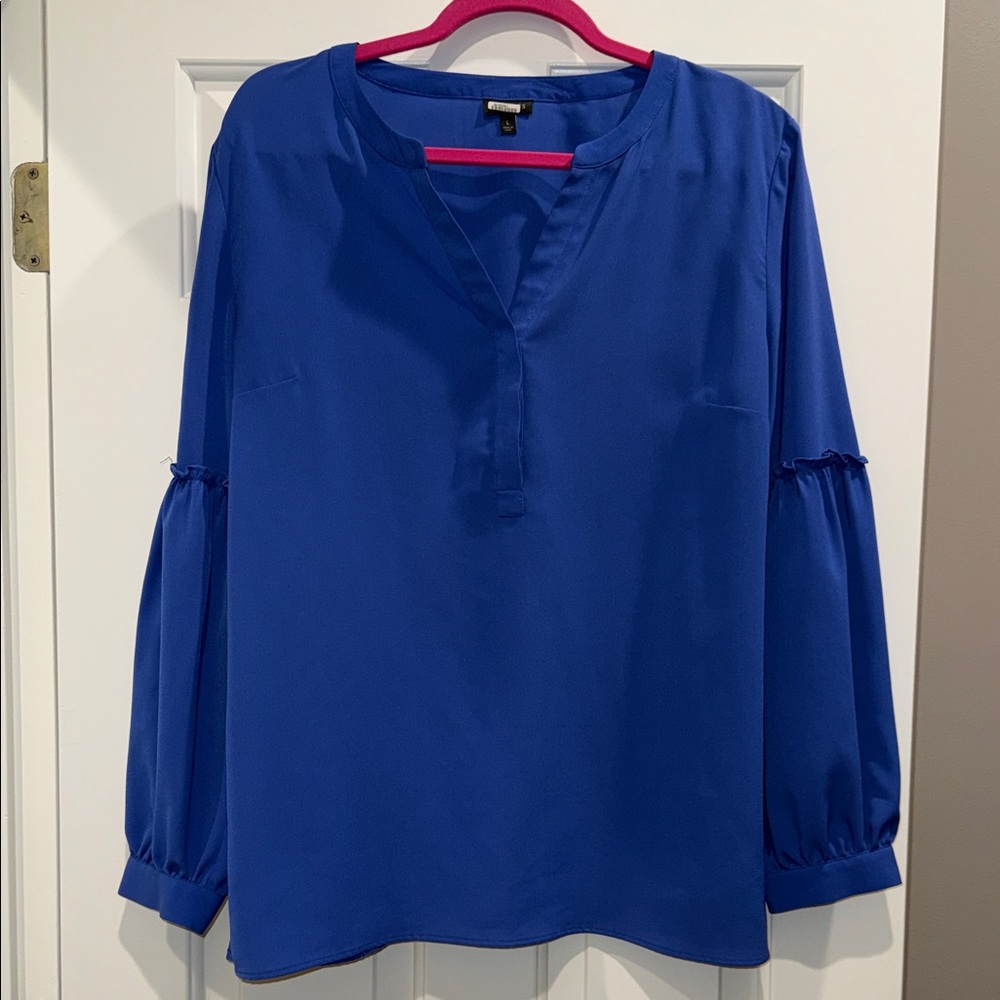 Talbots Royal Blue Blouse Top with Gathered Flowy Sleeves - Large